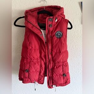 Abercrombie & Fitch Gray Quilted Jacket with Red Trim